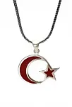 Ay Yıldız Türk Bayrağı Gümüş Erkek Kolye Zincir