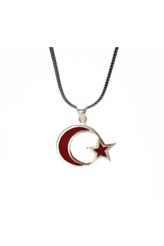 Ay Yıldız Türk Bayrağı Gümüş Erkek Kolye Zincir