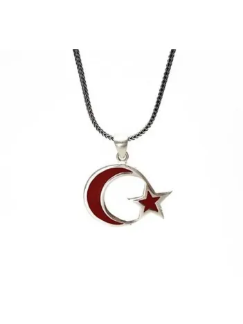 Ay Yıldız Türk Bayrağı Gümüş Erkek Kolye Zincir