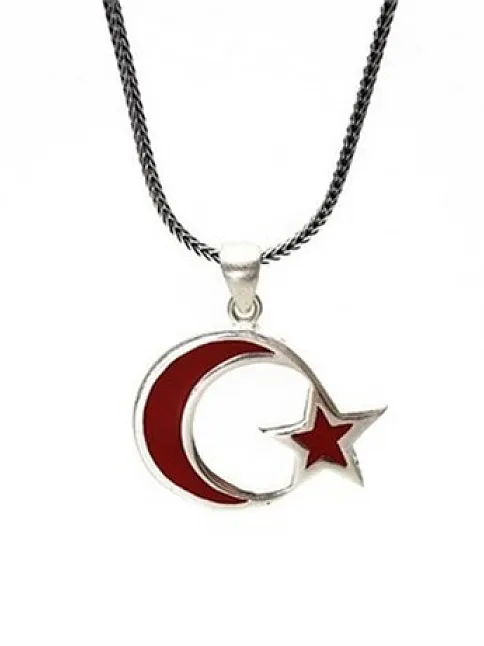 Ay Yıldız Türk Bayrağı Gümüş Erkek Kolye Zincir