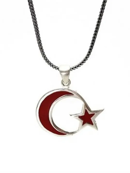 Ay Yıldız Türk Bayrağı Gümüş Erkek Kolye Zincir