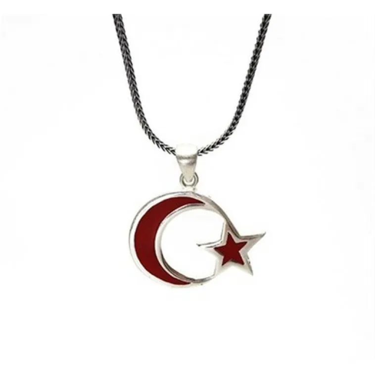 Ay Yıldız Türk Bayrağı Gümüş Erkek Kolye Zincir Ay Yıldız Türk Bayrağı Gümüş Erkek Kolye Zincir