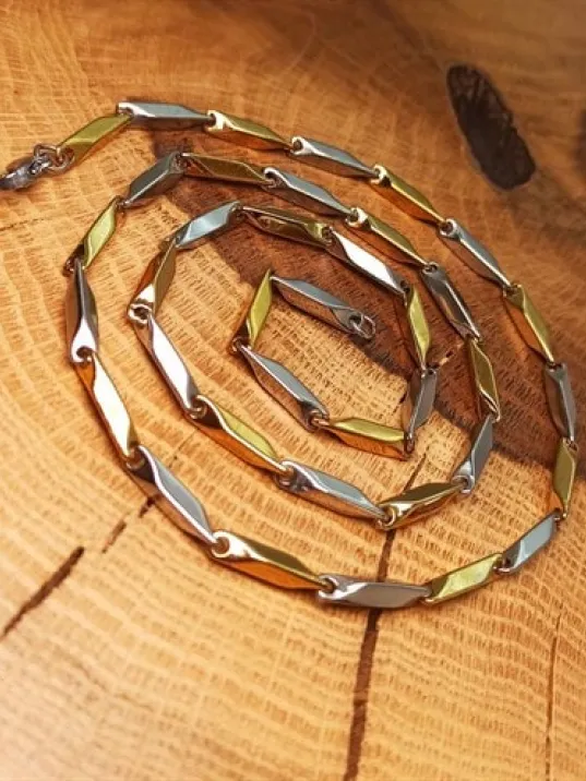 Çelik Erkek Kolye Zincir Beyaz Sarı İnce Kibar Model