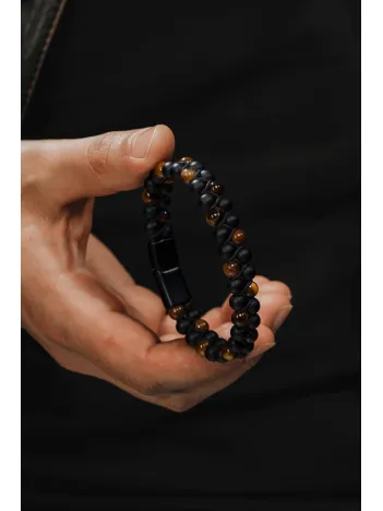 Erkek Doğal Taş Bileklik - Kaplan Gözü ve Oniks Doğal Taş Erkek Bileklik