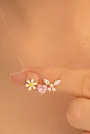 Kadın Gümüş Kolye - Rose Altın Kaplama Zirkon Taşlı Kalp Motifli Gümüş Kolye