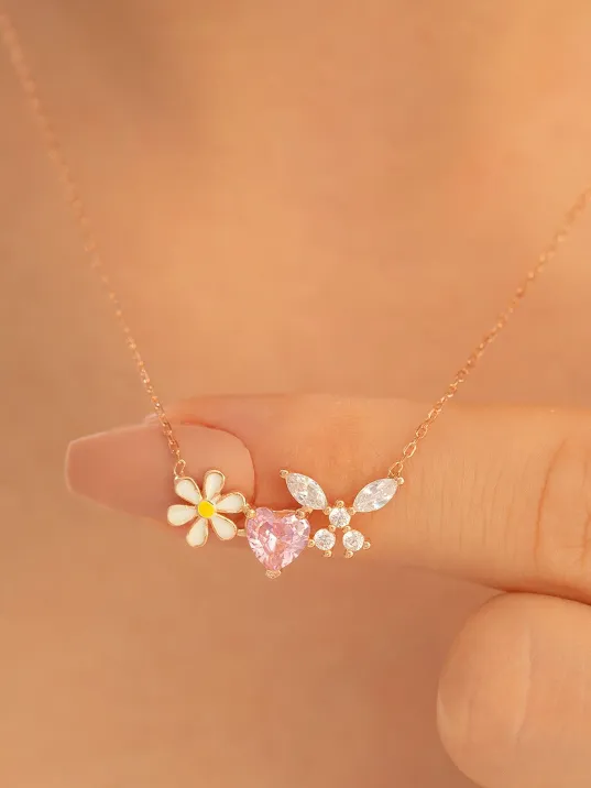 Kadın Gümüş Kolye - Rose Altın Kaplama Zirkon Taşlı Kalp Motifli Gümüş Kolye Kadın Gümüş Kolye - Rose Altın Kaplama Zirkon Taşlı Kalp Motifli Gümüş Kolye