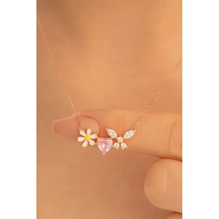 Kadın Gümüş Kolye - Rose Altın Kaplama Zirkon Taşlı Kalp Motifli Gümüş Kolye Kadın Gümüş Kolye - Rose Altın Kaplama Zirkon Taşlı Kalp Motifli Gümüş Kolye