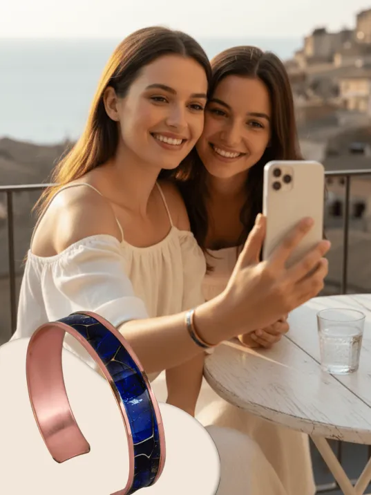 Kadın Bakır Bileklik - Ocean Model Özel Baskı Metal Kutu Ve Kuvars Taş