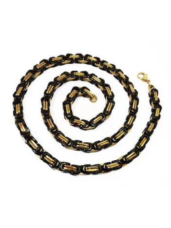 Sarı Siyah Kral Erkek Çelik Kolye Ve Bileklik Set Orta Kalınlıkta