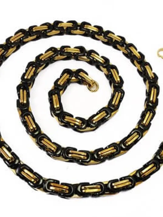 Sarı Siyah Kral Erkek Çelik Kolye Ve Bileklik Set Orta Kalınlıkta Sarı Siyah Kral Erkek Çelik Kolye Ve Bileklik Set Orta Kalınlıkta