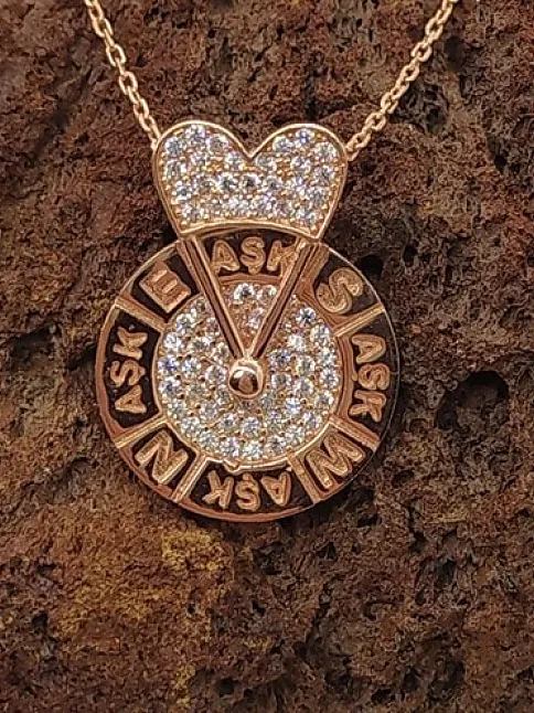 Rose Renk Çarkıfelek Bayan Gümüş Kolye