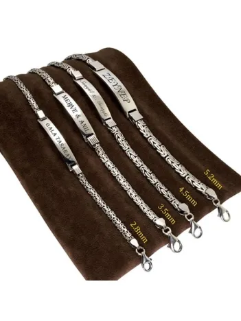 İsim Yazılan Gümüş Erkek Bileklik Künye Yassı Balıksırtı Model