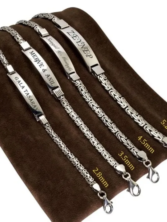 İsim Yazılan Gümüş Erkek Bileklik Künye Yassı Balıksırtı Model İsim Yazılan Gümüş Erkek Bileklik Künye Yassı Balıksırtı Model