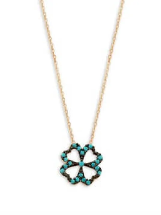 TURKUAZ TAŞLI ROSE ÇİÇEK MODEL BAYAN GÜMÜŞ KOLYE