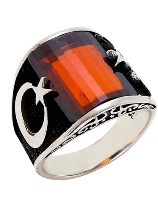 Ay Yıldız Erkek Gümüş Yüzük 3 Farklı Renk Seçeneği