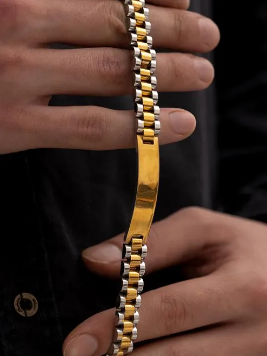 Erkek Çelik Bileklik - İsim Yazılan Lüks Bukle Model Çelik Bileklik Künye