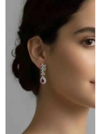 Çise Yakut Taşlı Gümüş Su Yolu Kadın Küpe