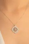 Kadın Gümüş Kolye - Zirkon Taşlı Pusula Motifli Gümüş Kolye