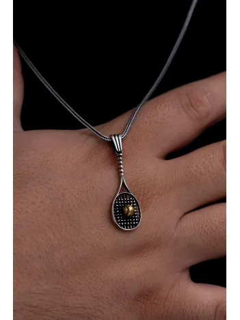 Erkek Gümüş Kolye - Tenis Raketi Motifli Gümüş Kolye