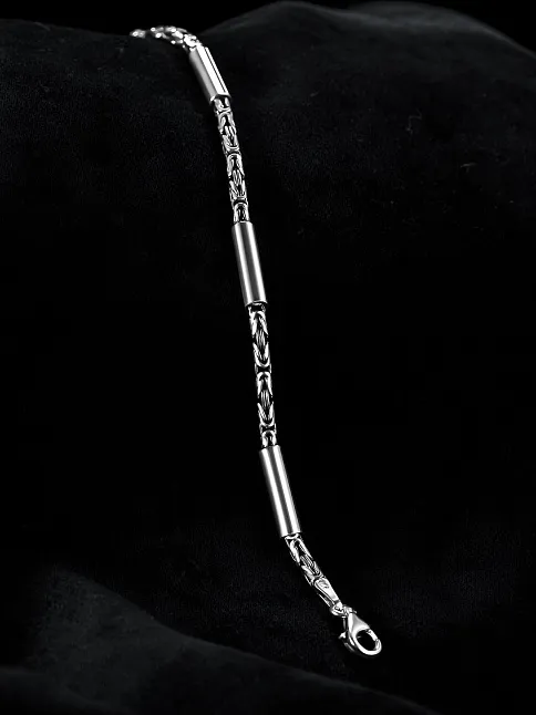 Erkek Kral Gümüş Bileklik Künye 2,8mm Özel Tasarım Silindir Parçalı