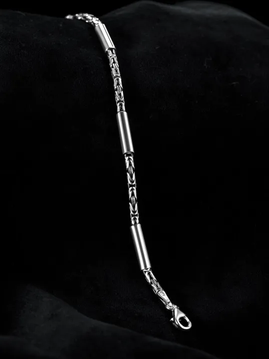 Erkek Kral Gümüş Bileklik Künye 2,8mm Özel Tasarım Silindir Parçalı Erkek Kral Gümüş Bileklik Künye 2,8mm Özel Tasarım Silindir Parçalı