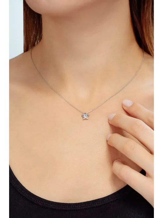 Kadın Gümüş Kolye - Swarovski Taşlı Zirconia İçi Taşlı Yıldız Motifli Kadın Kolye