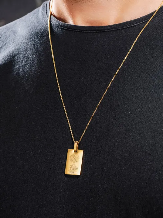 YantraX Altın Kaplama Çelik Erkek Kolye Sri Yantra ve Kubera Yantra Sembolü Kararmaz Paslanmaz