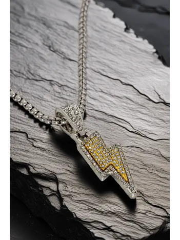 Voltrix Model Taşlı Yıldırım Figürlü Polo Zincir Çelik Erkek Kolye