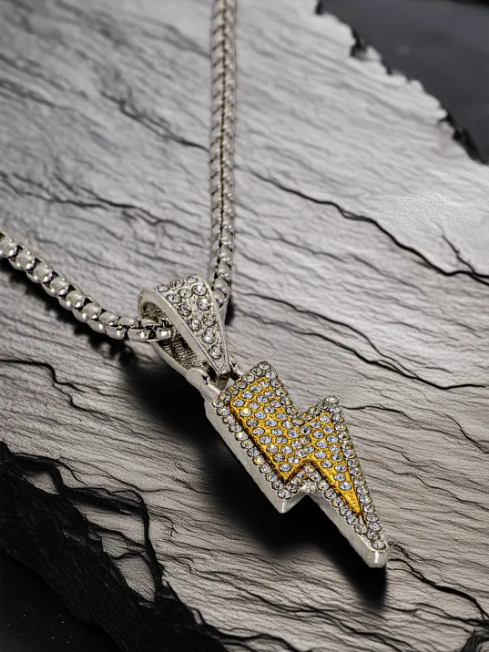 Voltrix Model Taşlı Yıldırım Figürlü Polo Zincir Çelik Erkek Kolye