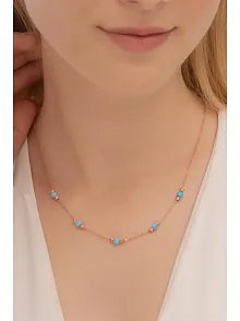 Opal Taşlı Rose Altın Kaplama Kadın Gümüş Kolye