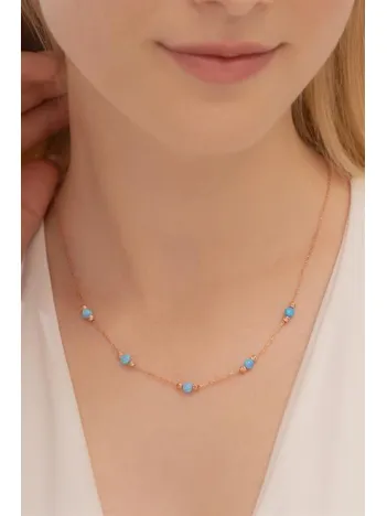 Opal Taşlı Rose Altın Kaplama Kadın Gümüş Kolye