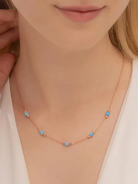 Opal Taşlı Rose Altın Kaplama Kadın Gümüş Kolye