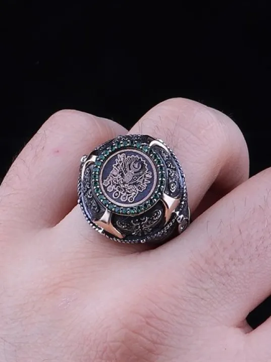 İslam Usta Tasarımı Osmanlı Devleti Arması Erkek Yüzük