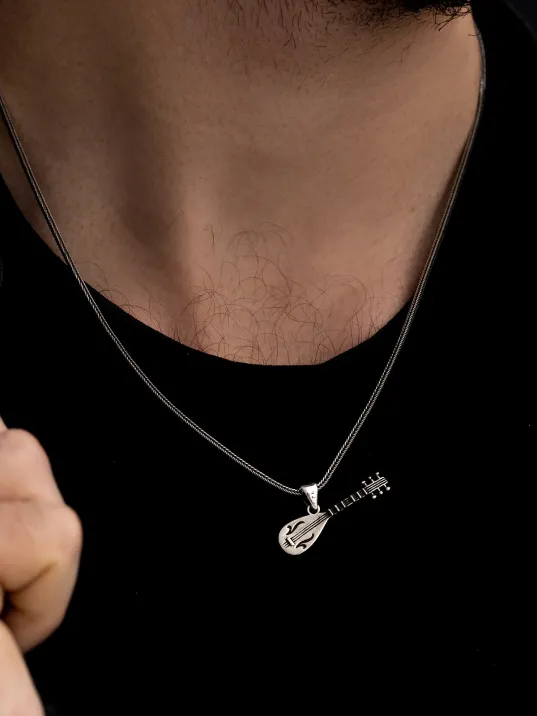 Bağlama Saz Erkek Gümüş Kolye