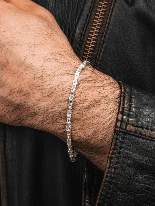 Parlak Kare Kral 3.5 mm Erkek Gümüş Bileklik Parlak Kare Kral 3.5 mm Erkek Gümüş Bileklik