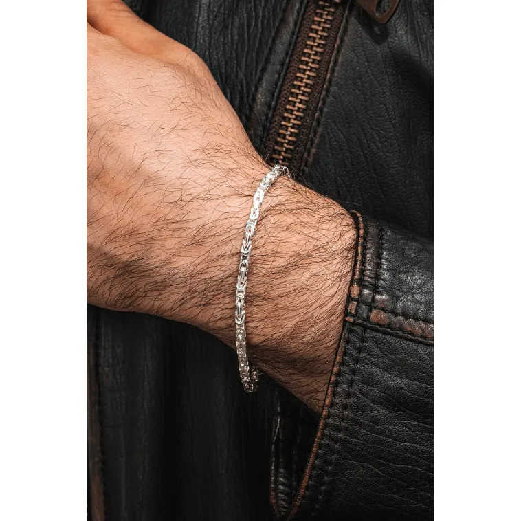 Parlak Kare Kral 3.5 mm Erkek Gümüş Bileklik Parlak Kare Kral 3.5 mm Erkek Gümüş Bileklik