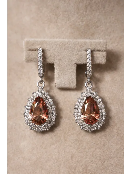 Kadın Gümüş Küpe - Damla Model Zultanit Taşlı Zirkon Taş Çerçeve Gümüş Küpe