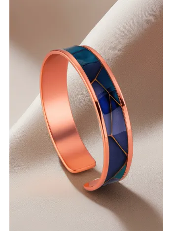 Kadın Bakır Bileklik Yüzük Set - Diana Model Özel Baskı Metal Kutu Ve Kuvars Taşı