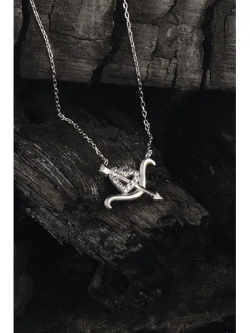 Kalp Kolye Ok ve Yay Model Bayan 925 Ayar Gümüş Kolye GKLKALPOKYA-GMS