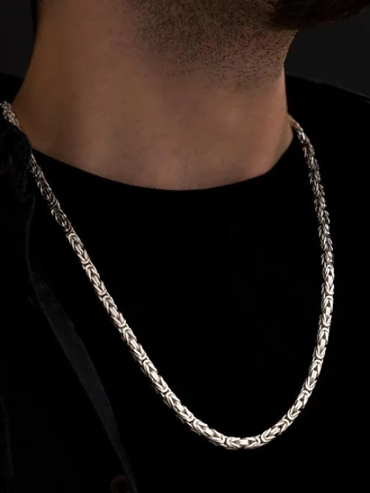 Erkek Gümüş Kolye - Kalın Beyaz Kral Erkek Kolye