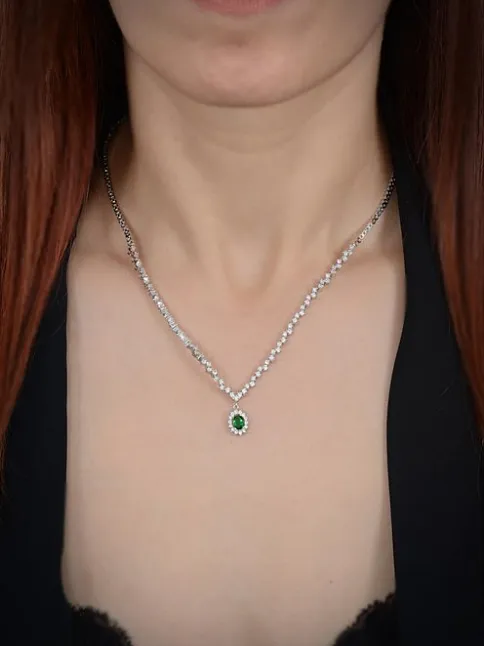 Almila Bayan Zümrüt Taşlı Gümüş Su Yolu Set - Kolye, Bileklik, Küpe, Yüzük
