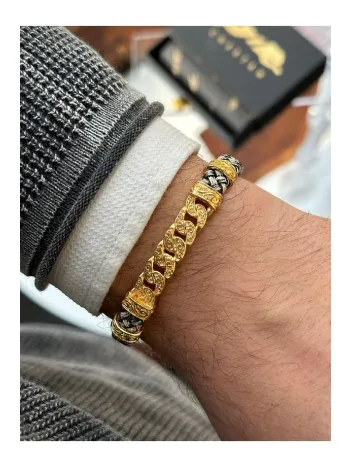 Erkek Altın Kaplama Hakiki Deri Bileklik Erkek Altın Kaplama Hakiki Deri Bileklik