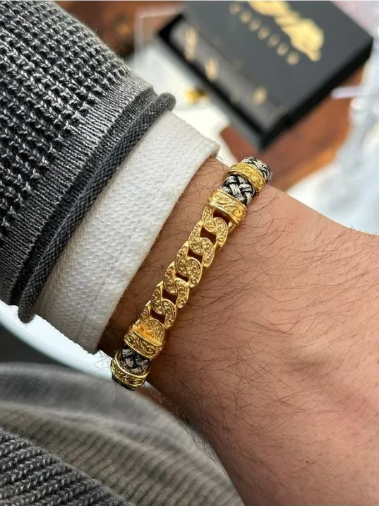 Erkek Altın Kaplama Hakiki Deri Bileklik