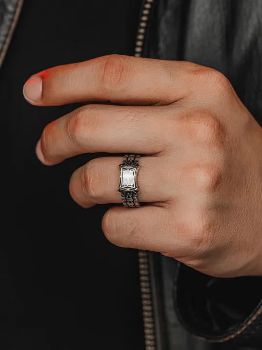 Erkek Gümüş Yüzük - Harf Yazılabilir Örgü Model Zirkon Taşlı Erkek Yüzük