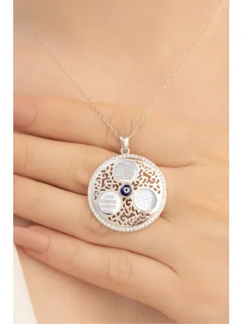 Ayetel Kürsi, Nazar Ve Kıtmir Dualı Nazar Boncuklu Gümüş Büyük Boy Kolye