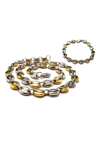 Gemici Model Sarı Beyaz Çelik Erkek Kolye Bileklik Set