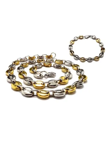 Gemici Model Sarı Beyaz Çelik Erkek Kolye Bileklik Set