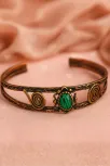 Kadın Bakır Bileklik - Yeşil Malahit (Malakit) Doğal Taşlı Otantik Model El İşçiliği Tasarım Bilezik