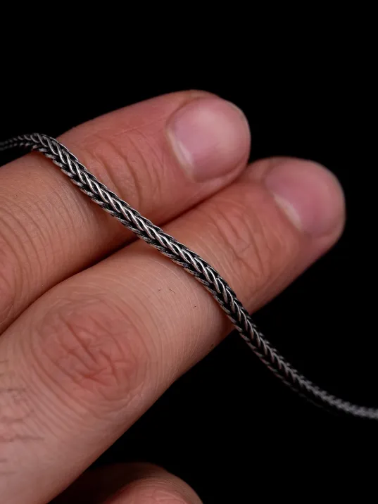 2.5mm Tilki Kuyruğu Gümüş Erkek Kolye Zincir Kalın Model