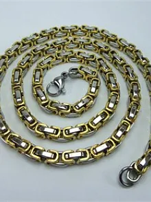 ERKEK ÇELİK SARI ZİNCİR KOLYE + BİLEKLİK SET